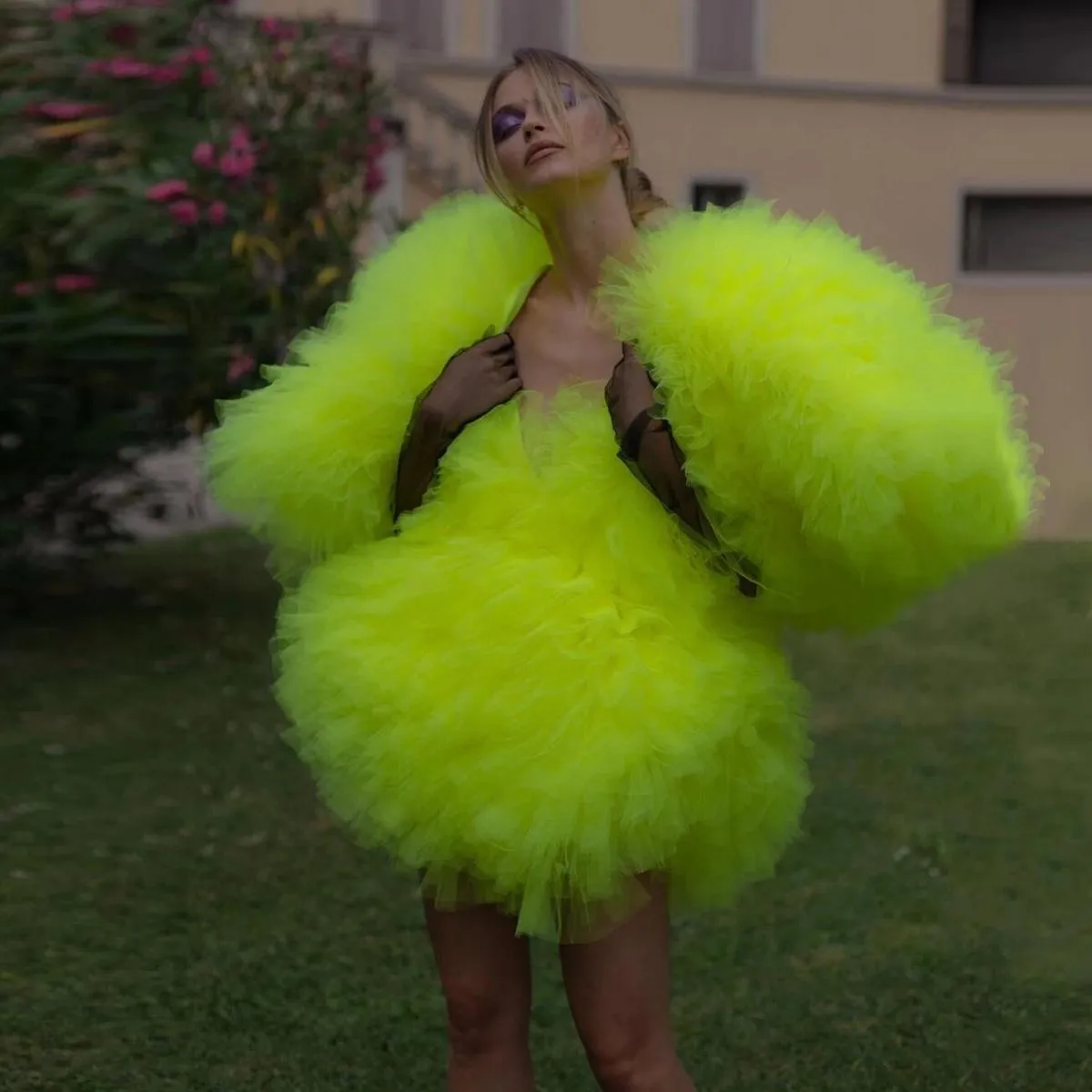 Abito estivo chic in tulle verde neon personalizzato Abito corto da ballo corto in tulle soffice personalizzato Abiti da cocktai