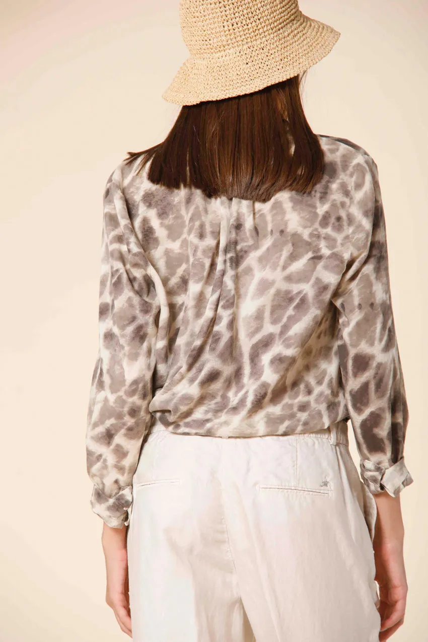 Adele chemise femme à manches longues en tencel avec motif de girafe