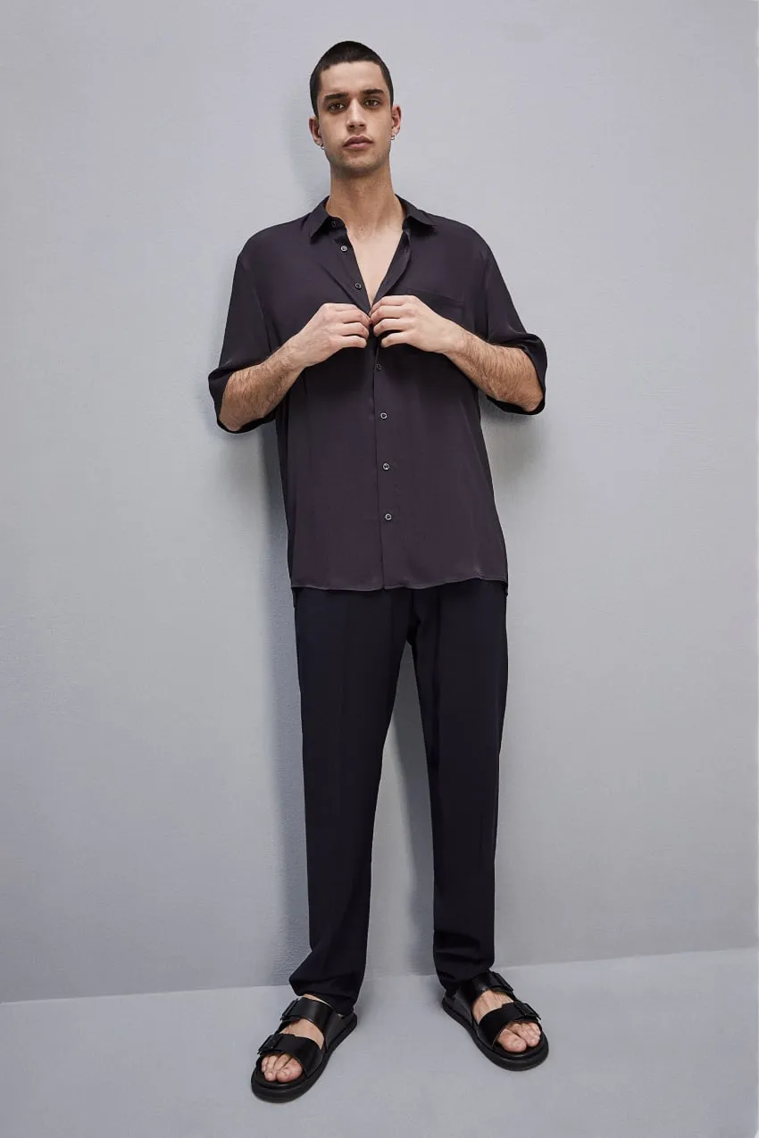 Chemise à manches courtes en sergé de viscose