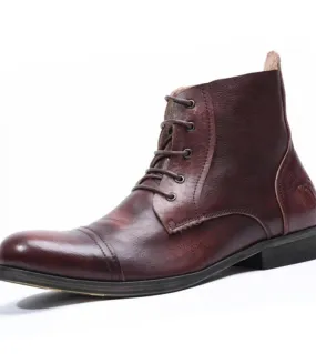 Classic British Men Boots Luxury Genuine Leather Handmade Quality Lace Up Round Toe Anke Casual Botas For Male 2023 Work