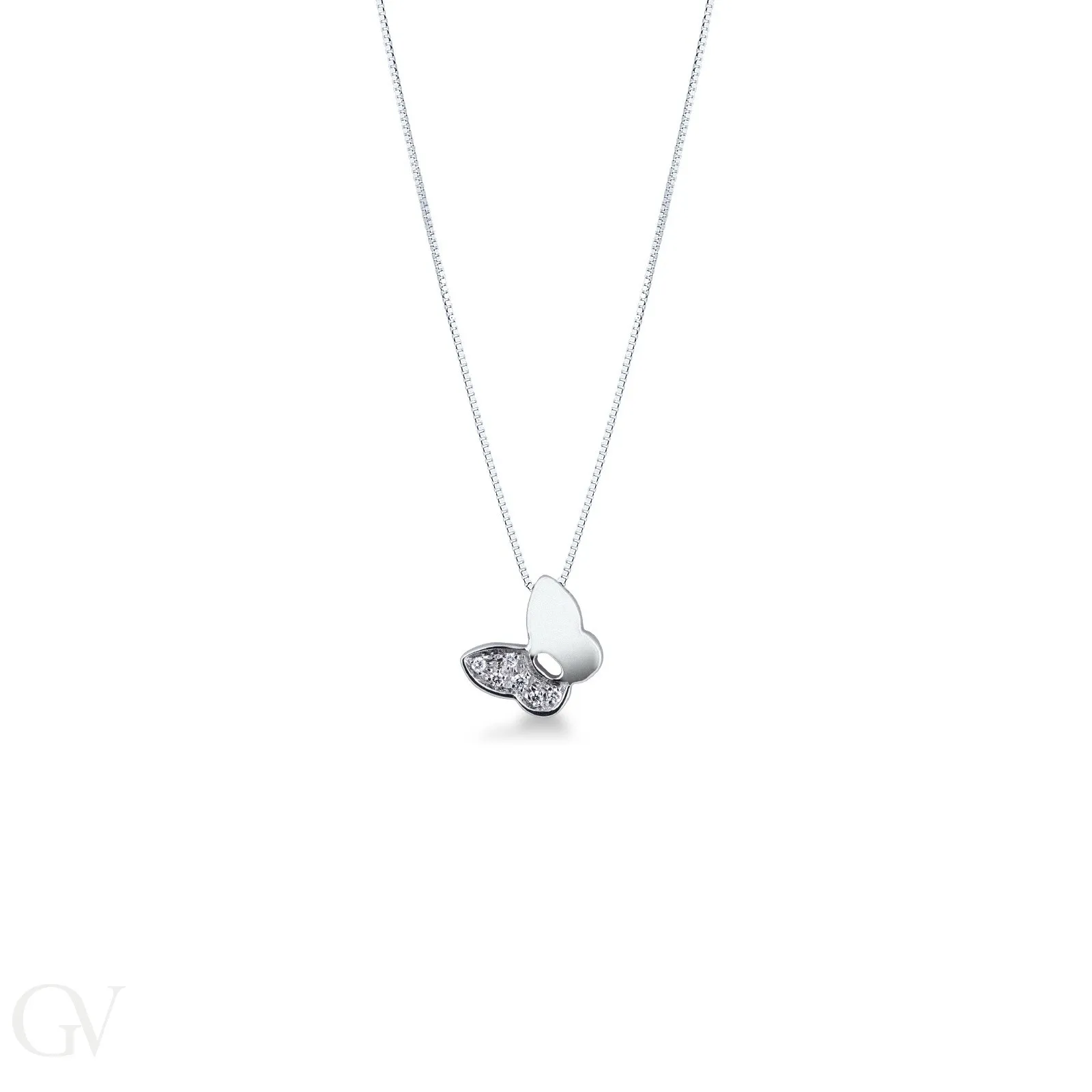 Collana con pendente a farfalla in oro bianco 18k e diamanti