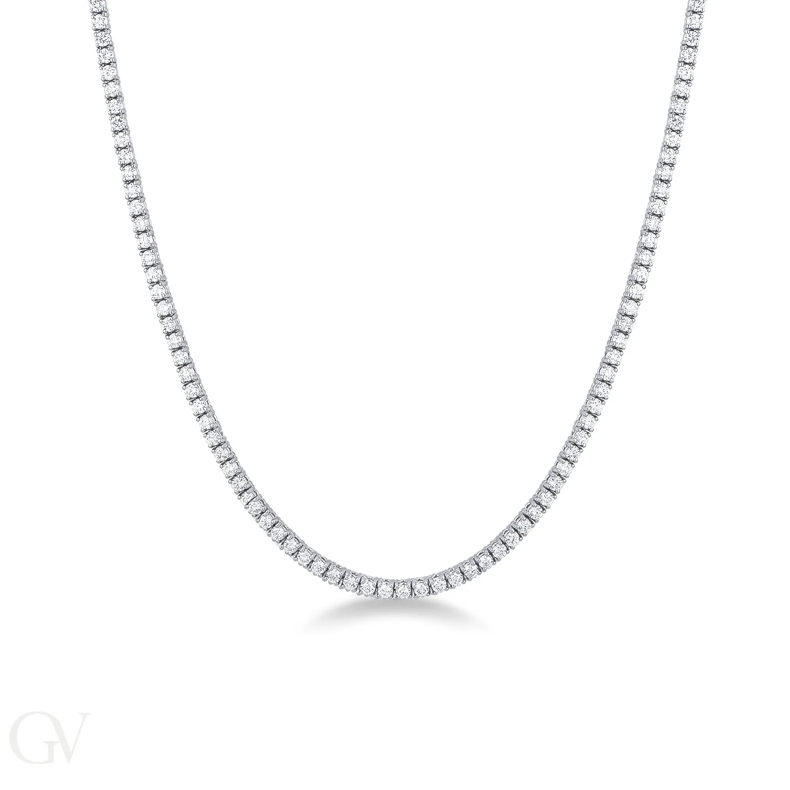 Collana girocollo tennis modello a filo lineare in oro bianco 18k con diamanti