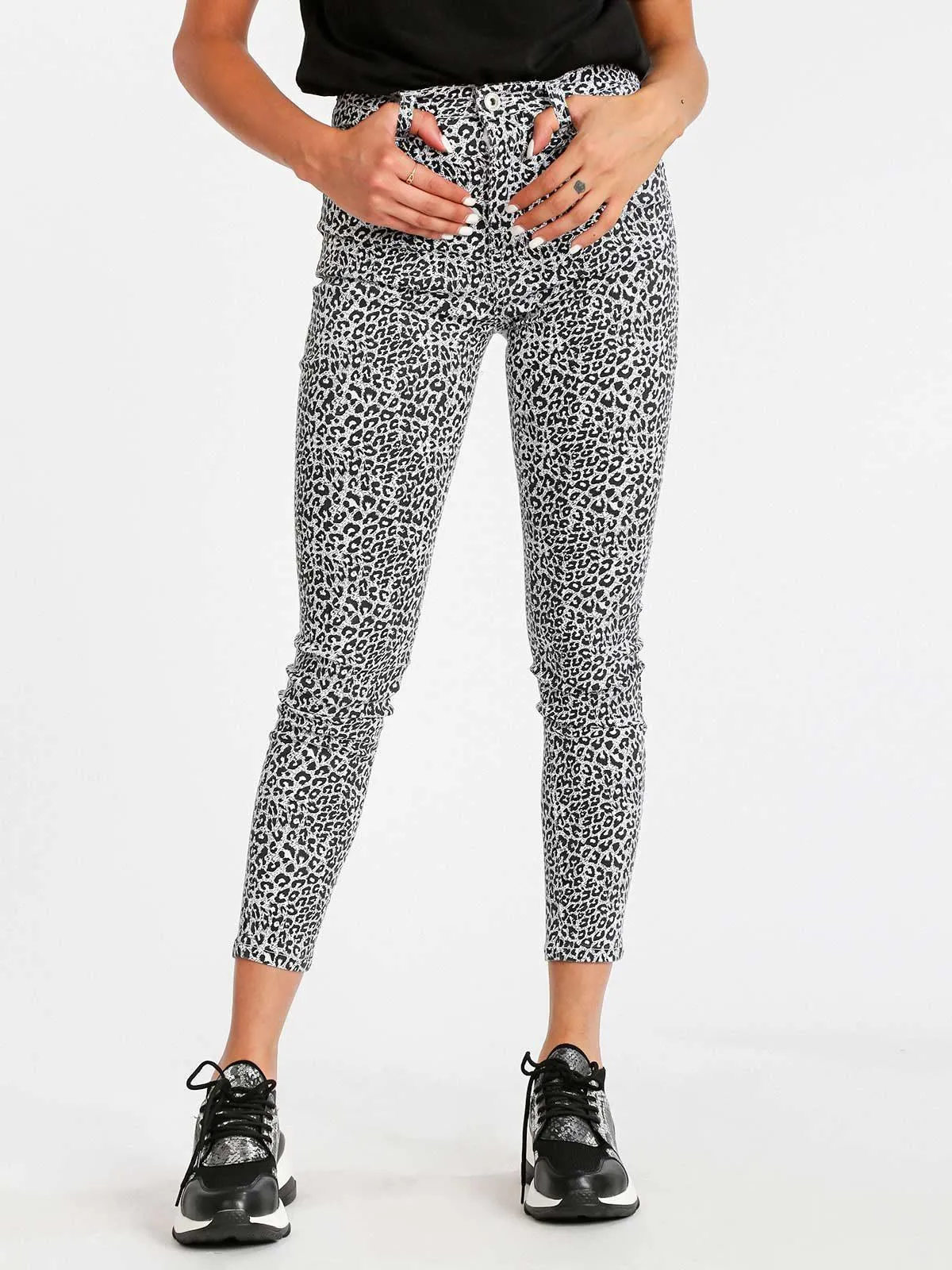 Fashion Denim Pantalon femme taille haute à pois