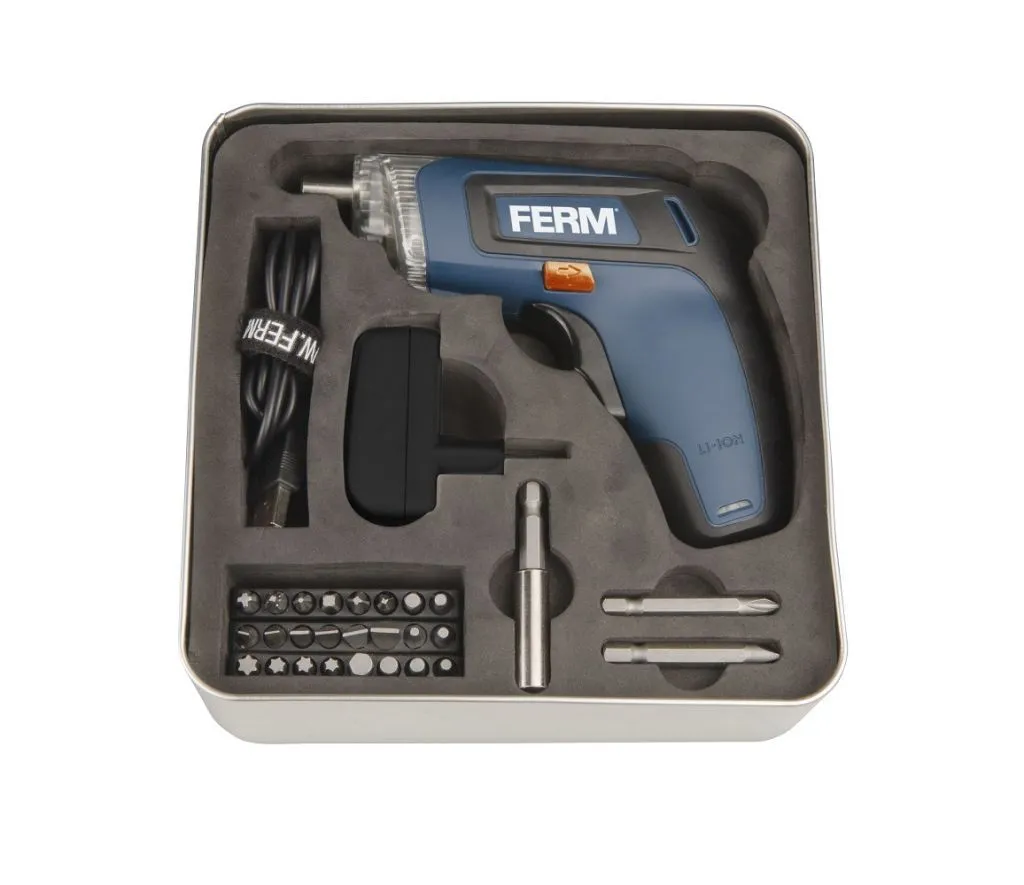 FERM CDM1132 Trapano avvitatore portatile con battieria Li-Ion, voltaggio batteria 3,6V - 1,3Ah, velocità a vuoto 230 rpm