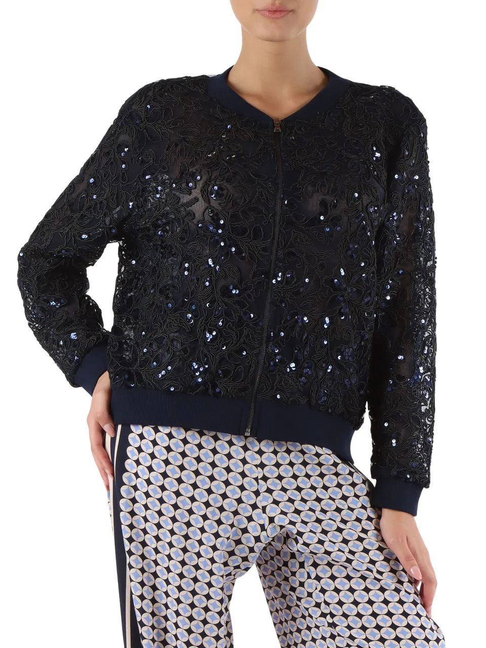 Giacca bomber elegante in tulle ricamato