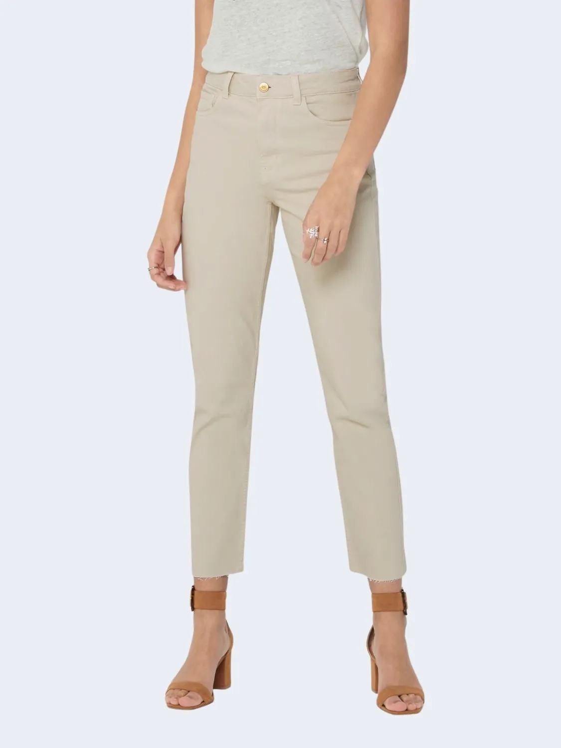 Jeans mom Only EMILY HW LIFE RAW CRPANK NOOS Beige