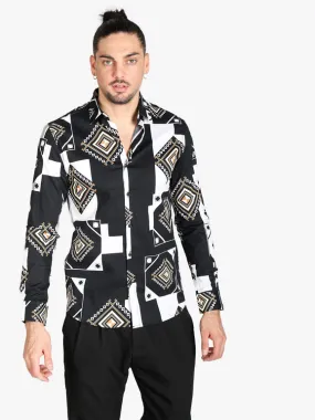 Lurvy Chemise homme en coton à imprimés géométriques