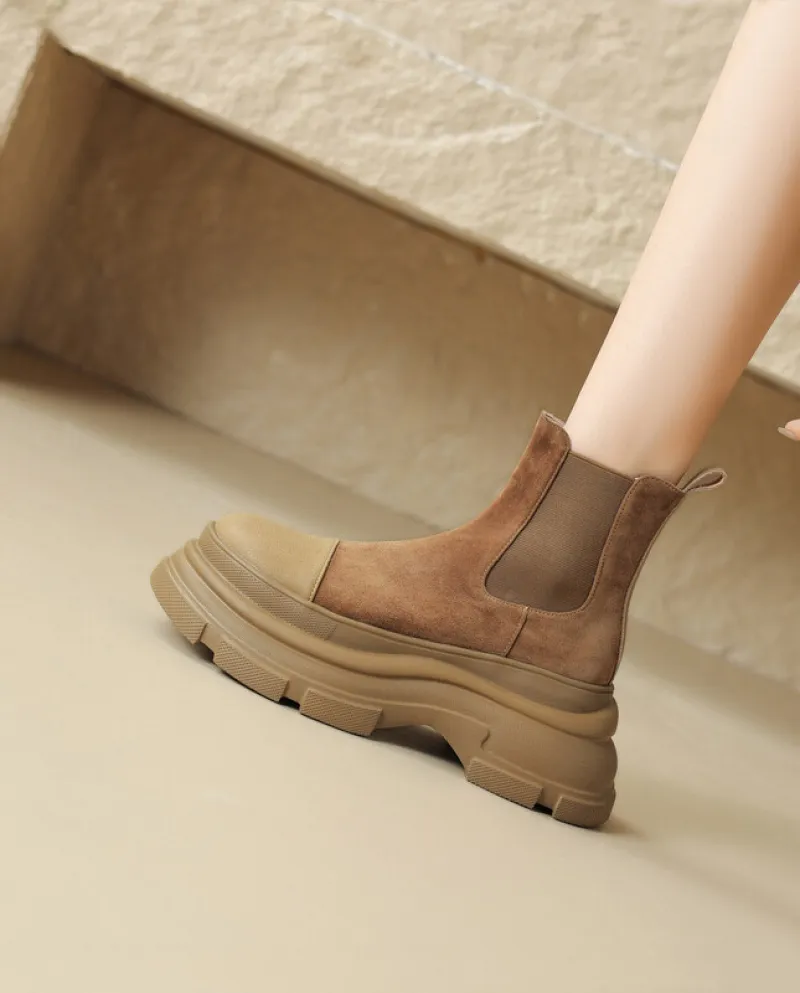 Round Toe Thick Sole High Heel Chimney Boots For Women Autumn And Winter New Platform Heel Short Boots