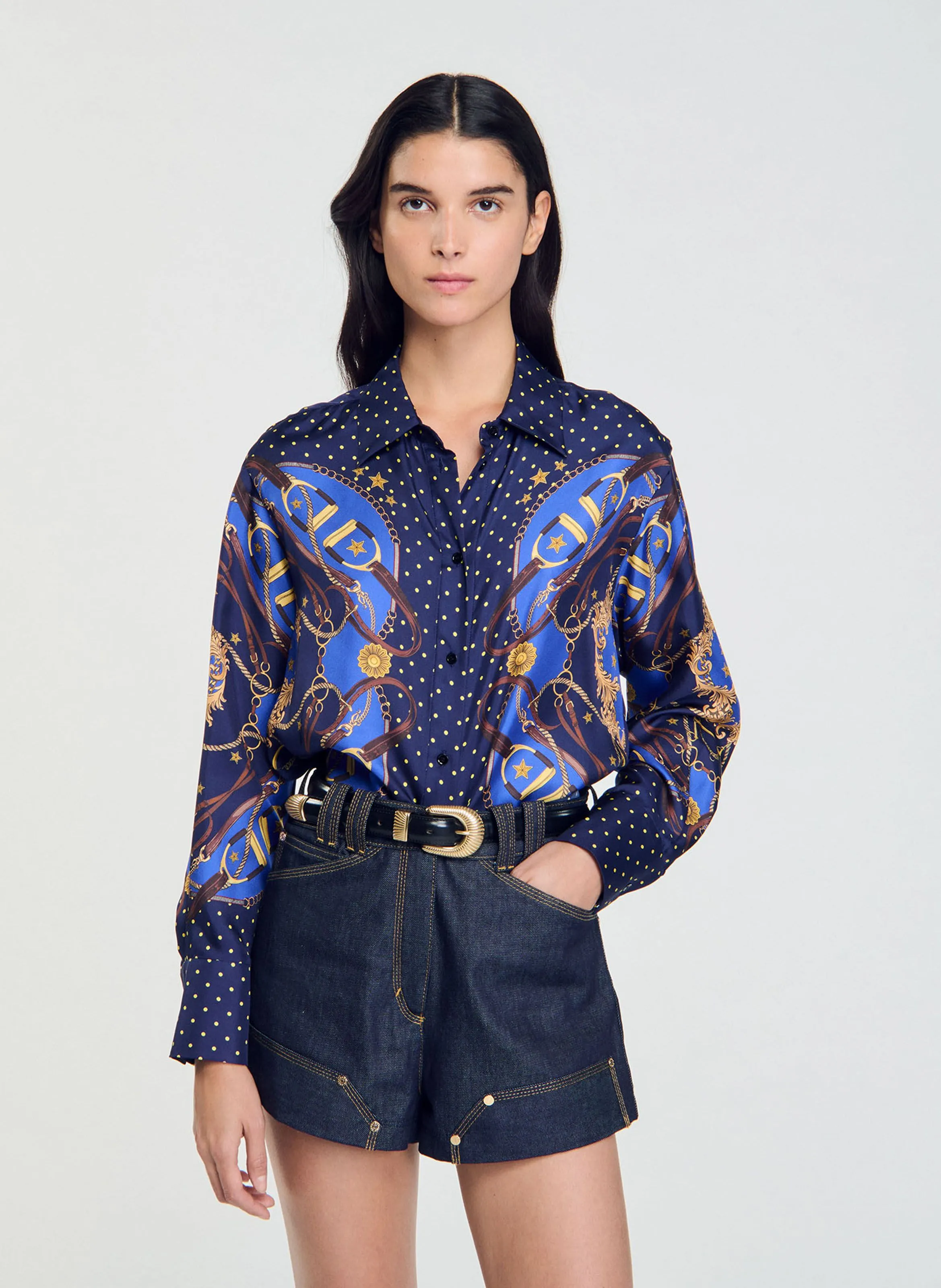  SANDRO   Camicia in seta stampata | Multicolore