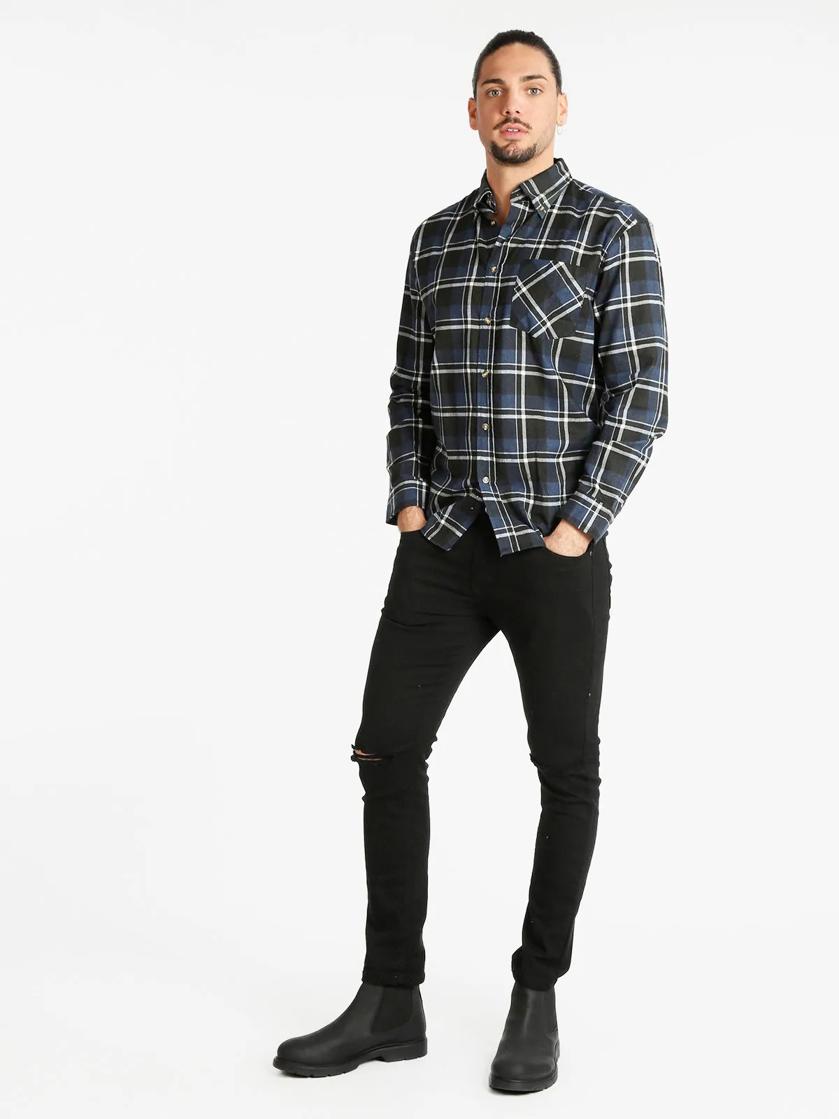 Sky Chemise en coton à carreaux pour homme