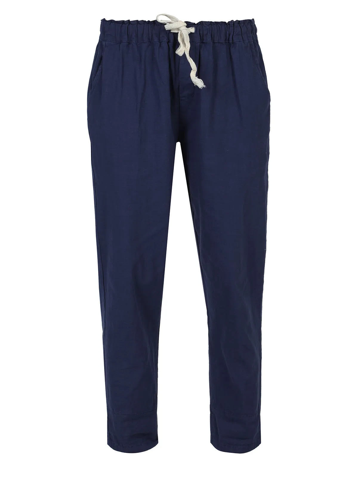 Solada Pantalon femme en lin et coton mélangés avec dentelle au bout
