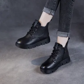 Stivaletti piatti morbidi in pelle vintage da donna