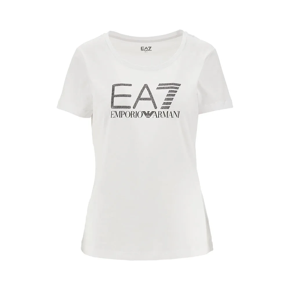 T-shirt in jersey con logo strass