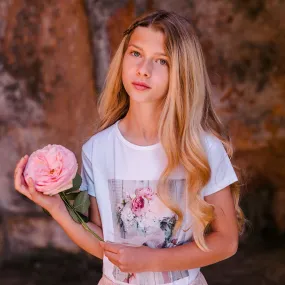 T-SHIRT STAMPA BOUQUET ROSA